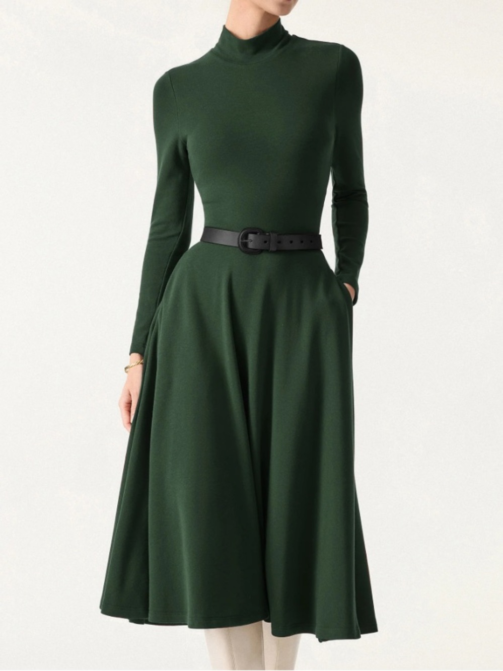 OGL ProWarm Mockneck Midi Bra Dress with Pockets M Deep Bush Green New